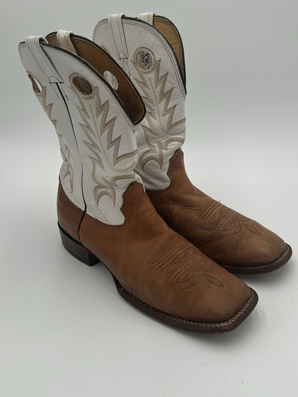 Larry Mahan Two-Tone White Shaft & Brown Leather Cowboy Boots